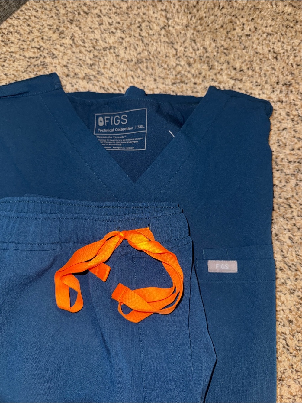 Figs dark green/blueish Scrub Set with Bright Orange Drawcord 3XL